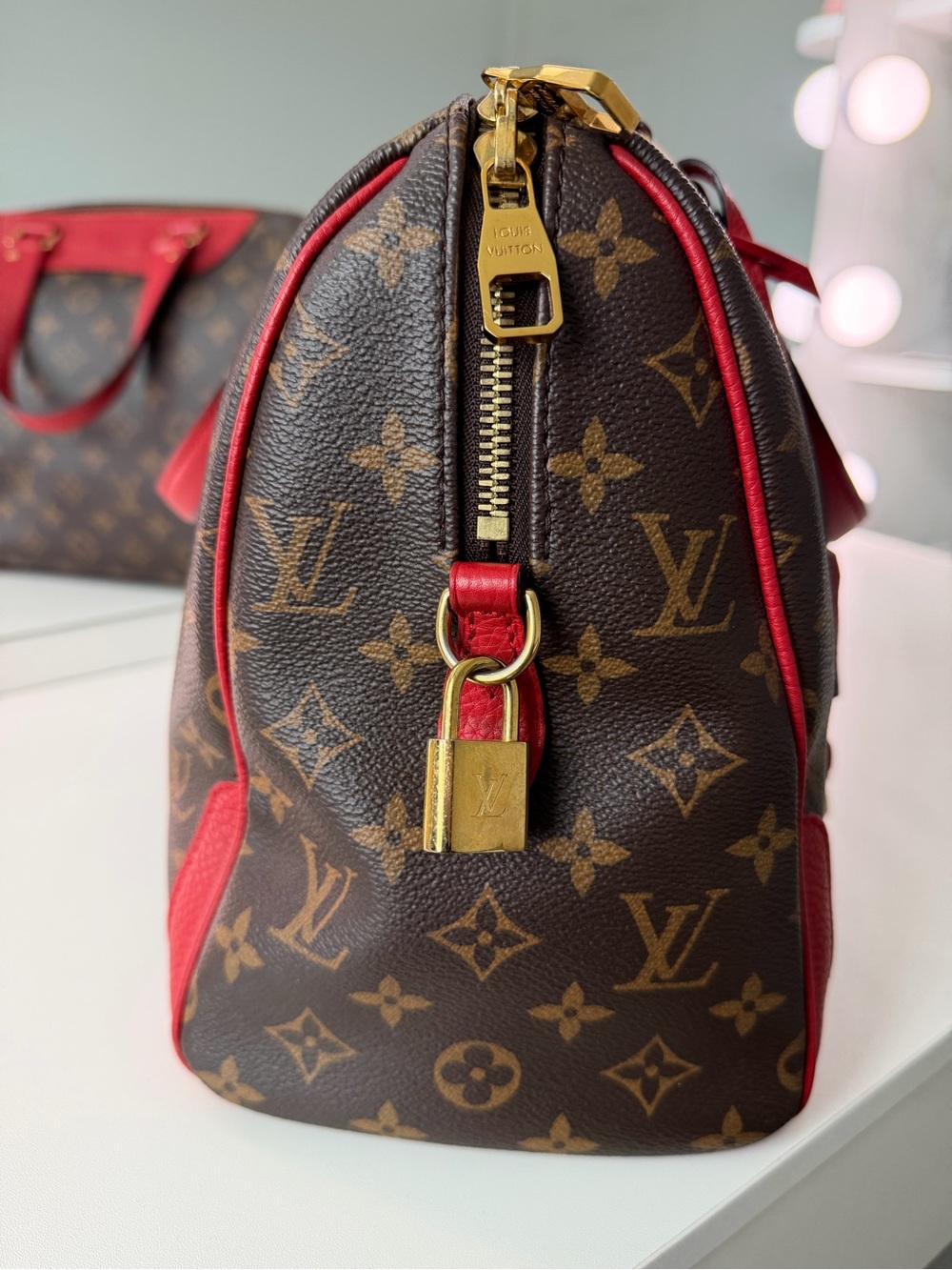 Louis Vuitton Retiro NM Monogram Canvas Coquelicot Red Satchel Bag w/ Lock Keys - Picture 2 of 11